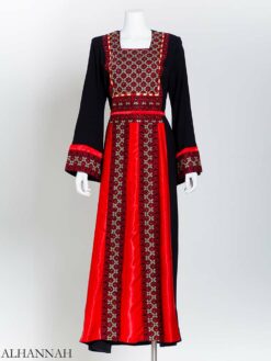 Red Square Satin Embroidered Palestinian Fellaha Thobe (1) th802
