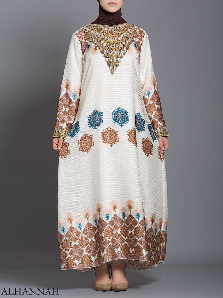 Arabesque Striped Embroidered Floral Abaya | ab725 » Alhannah Islamic ...