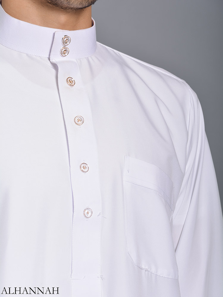 Daffah Style Saudi Thobe - White | me785 » Alhannah Islamic Clothing