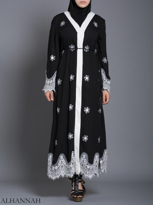 Floral Lace-Lined Button-up Abaya ab729 (8)