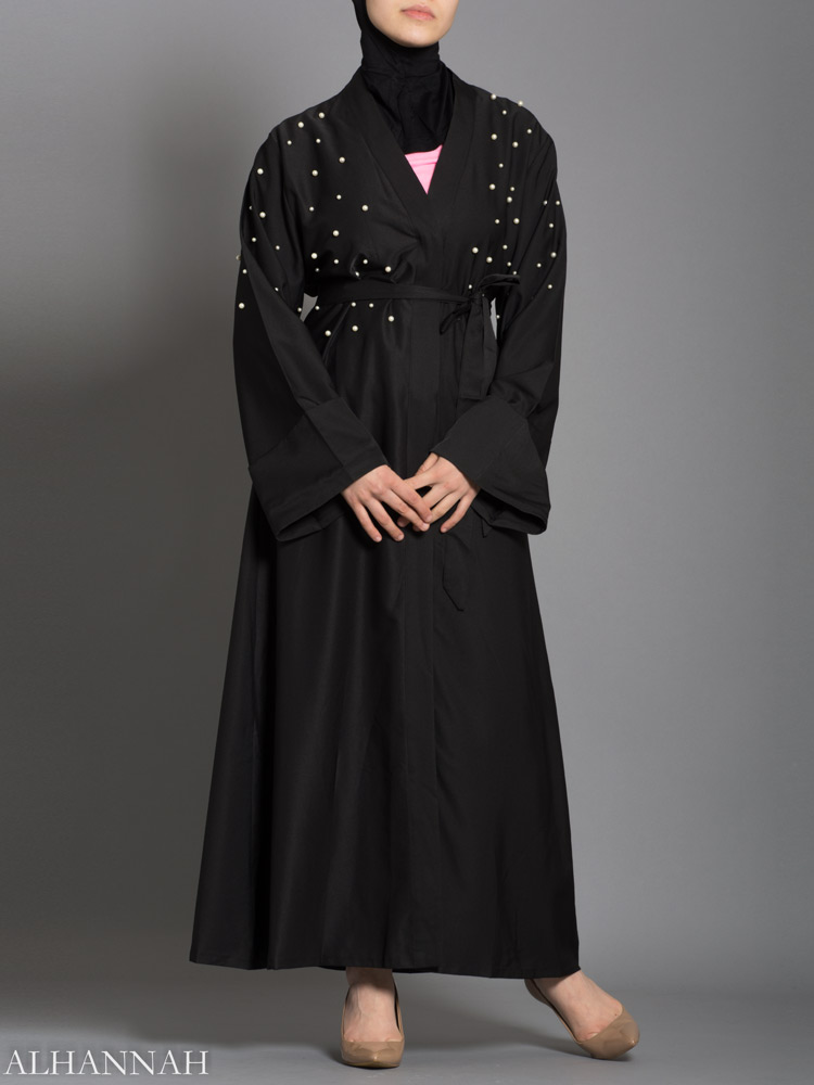 Black Abaya with Pearl Accents