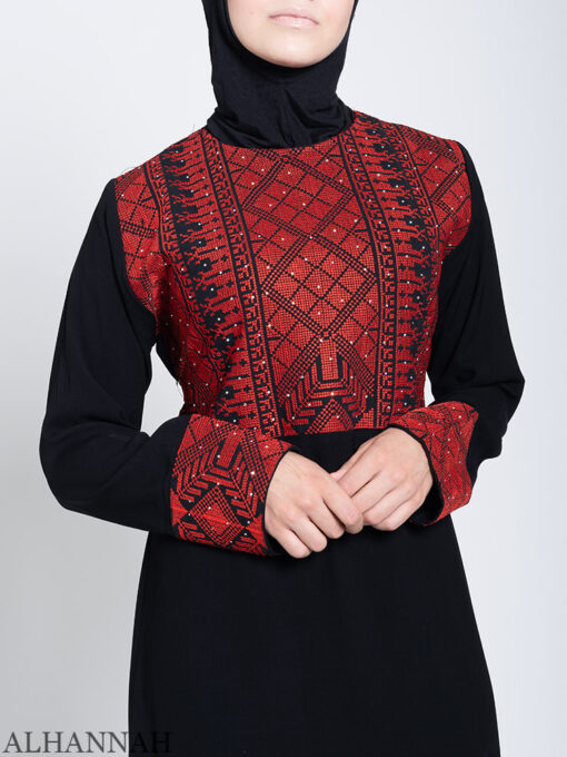 Fellaha Thobe with Red Embroidery Close Up