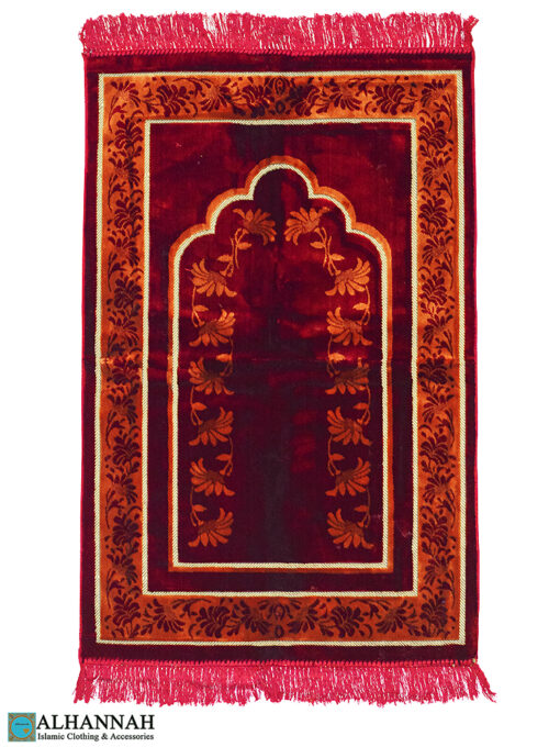 Red Prayer Rug with Vines Border