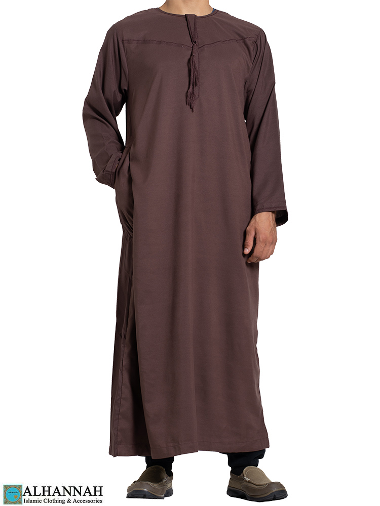 Yemeni Thobe with Tassel - Brown | me794 » Alhannah Islamic Clothing
