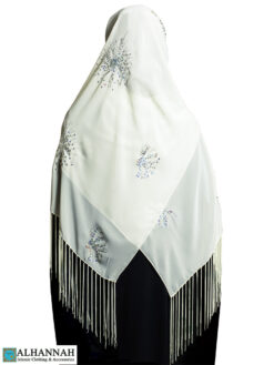 Chiffon Hijab with Fringe and Sequins in Ivory
