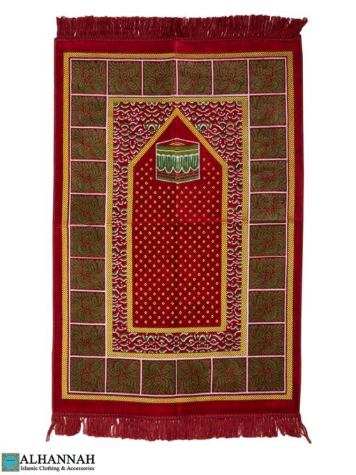 Prayer Rug with Kaaba Design in Red
