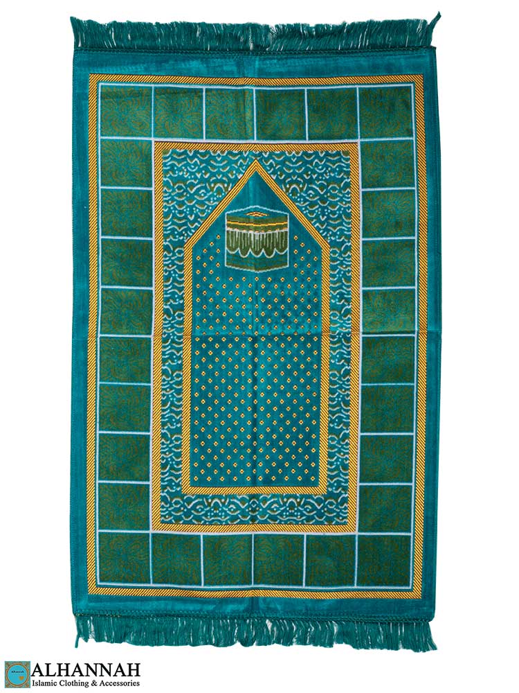 Prayer Rug with Kaaba in Aqua