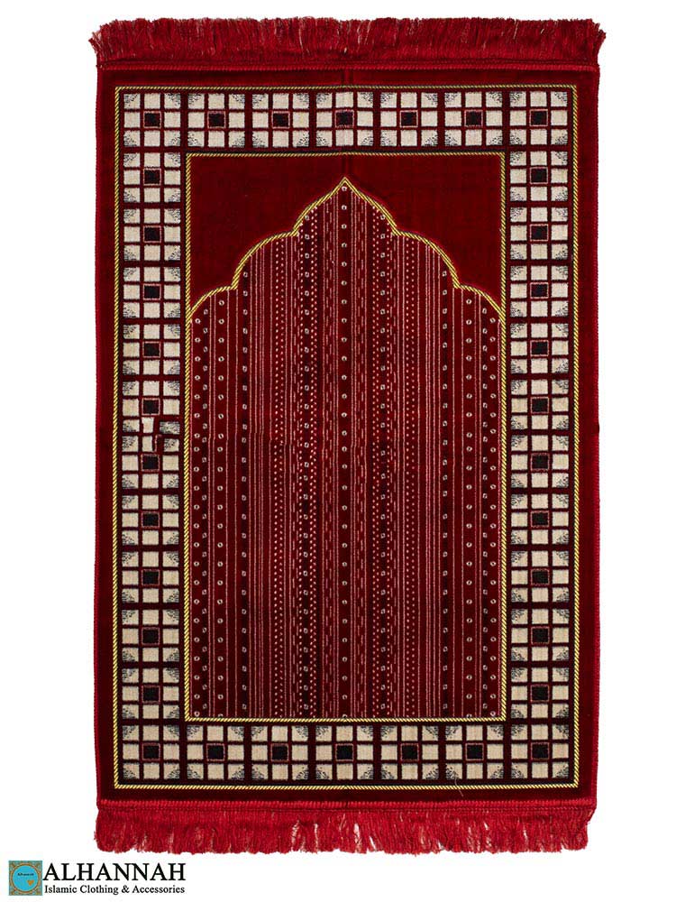Prayer-Rug-in-Red-with-Geometric-Border
