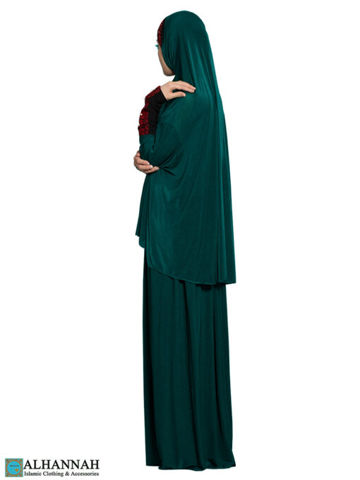 Prayer Outfit with Palestinian Embroidery in Green Back