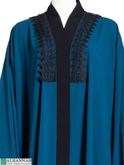 Abaya with Lace Trim in Blue ab802 (1)