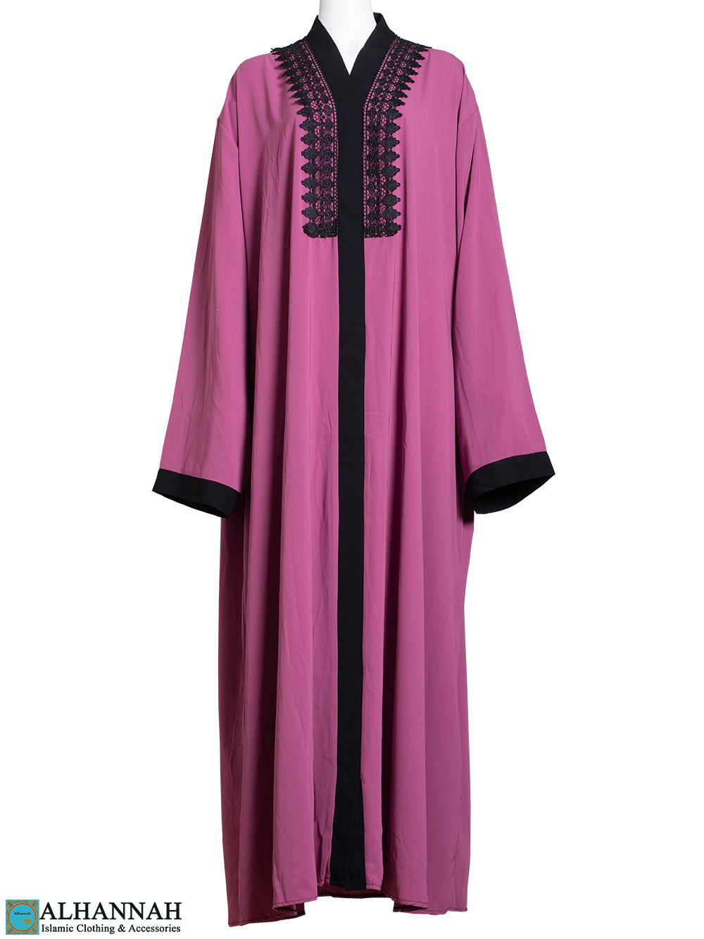 Abaya-with-Lace-Trim in Rose ab795
