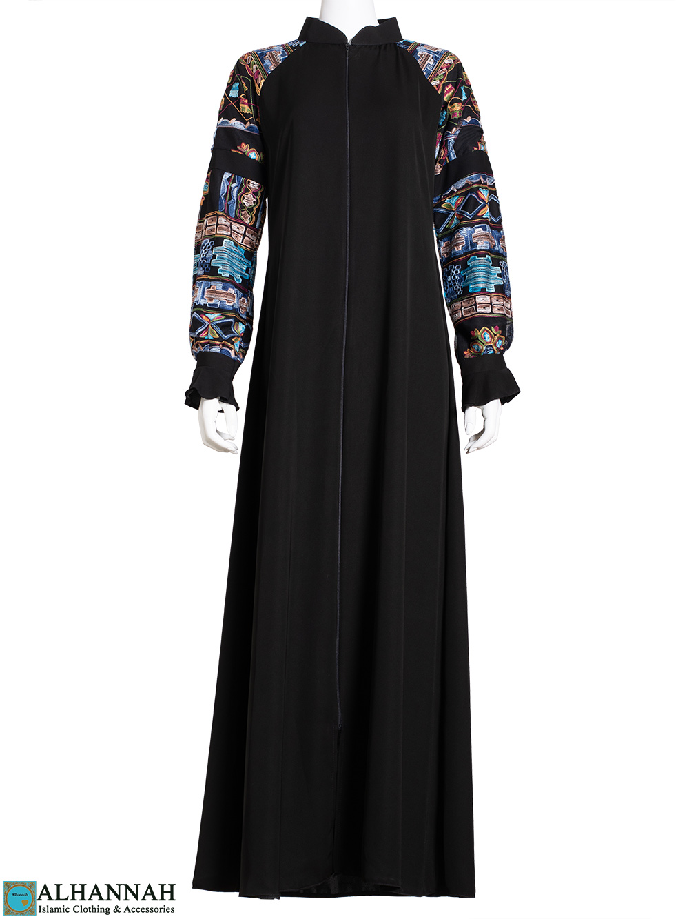 Aqua Ethnic Embroidered Sleeve Abaya ab809