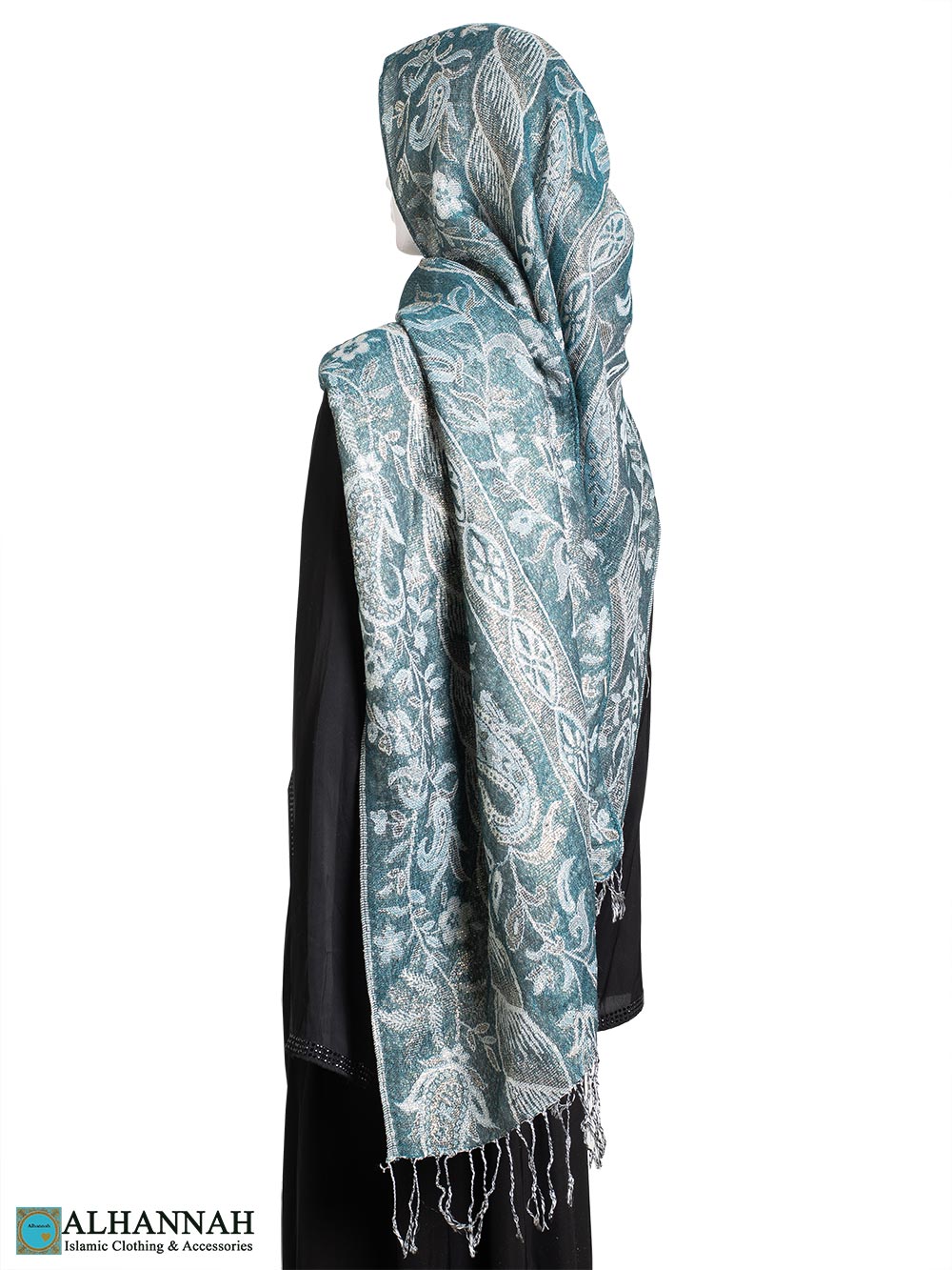 Aqua Floral Tapestry Large Shayla Hijab hi2296