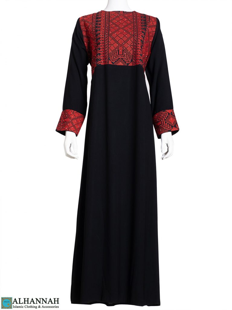 Embroidered Ruby-Red Palestinian Thobe | th806 » Alhannah Islamic Clothing
