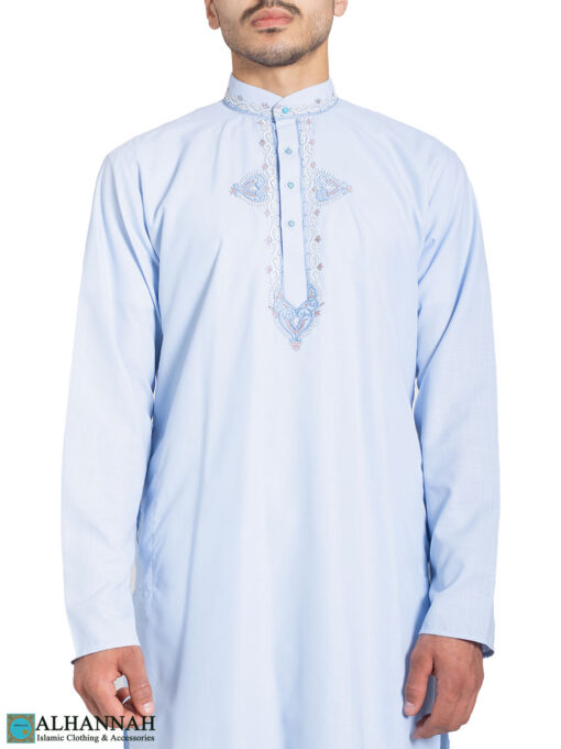Embroidered Traditional Sky-Blue Kurta Pajama Suit me826