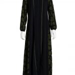 Floral Lace Accent Moss Abaya ab782