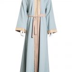 Golden-Embroidery Lined Sage Abaya ab773
