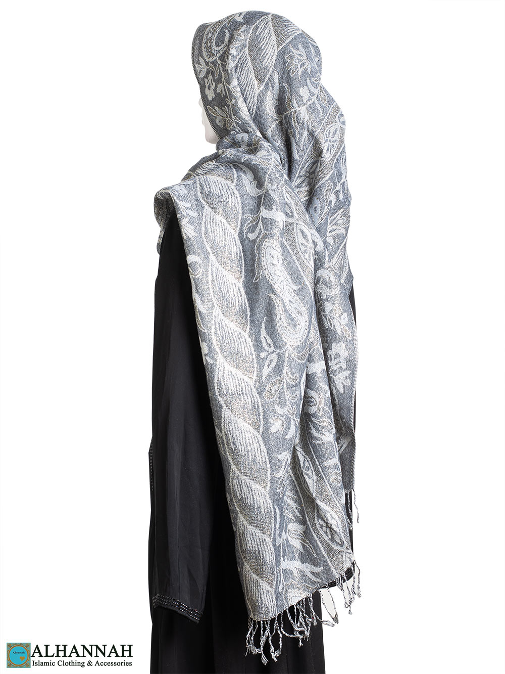 Gray Floral Tapestry Large Shayla Hijab hi2299