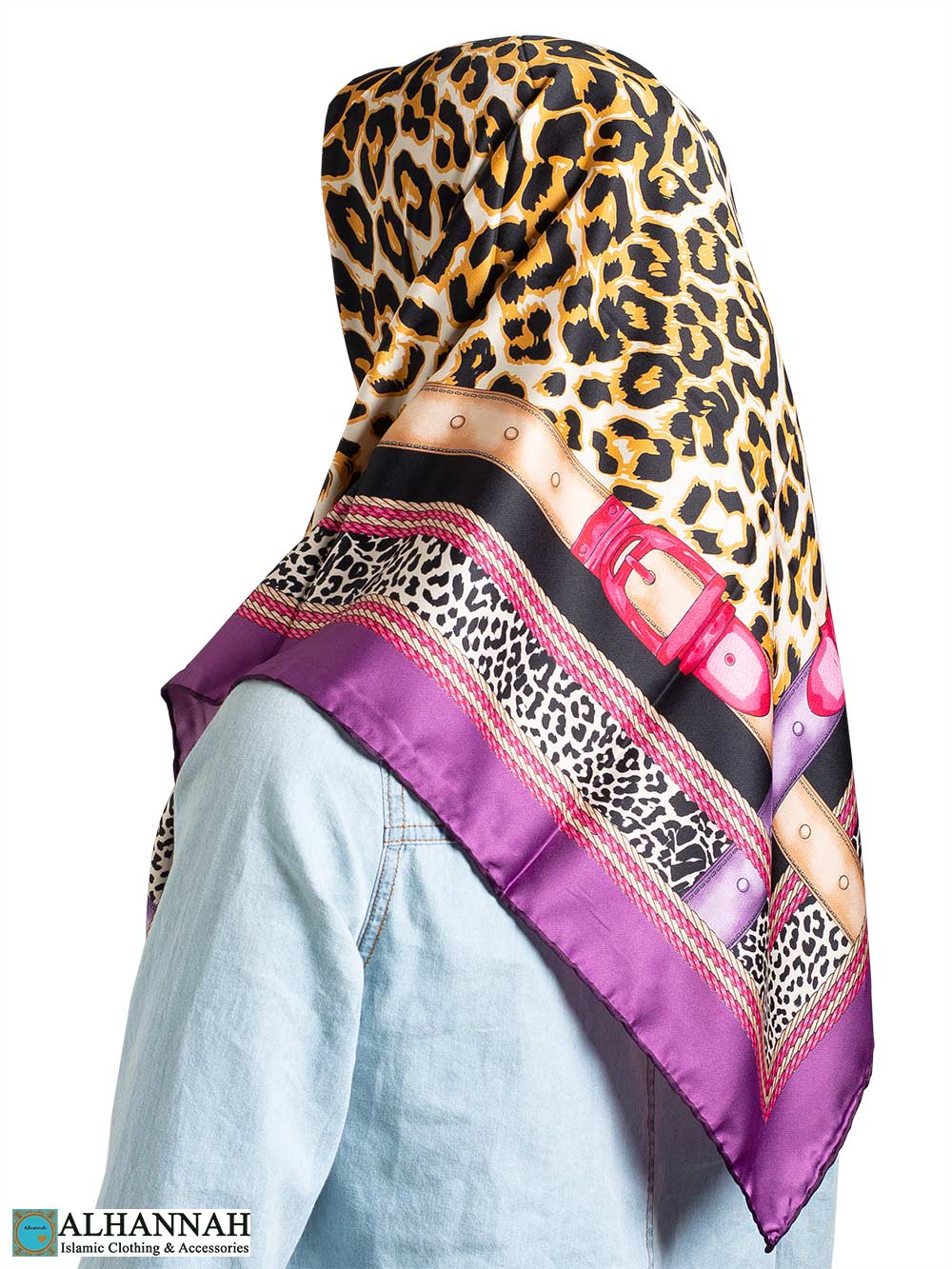 Purple Leopard Strap Turkish Square Hijab
