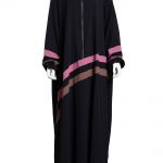 Striped Abaya with Zipper Opening in Black ab803
