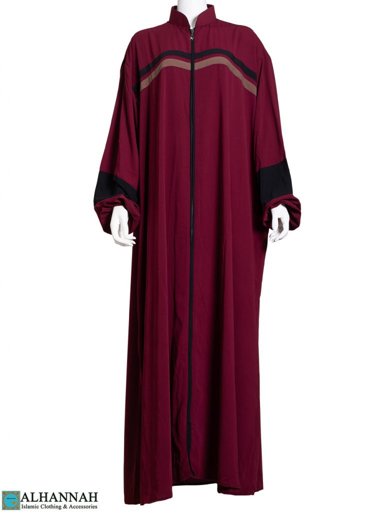 Striped Abaya with Zipper Opening in Maroon | ab796 » Alhannah Islamic ...