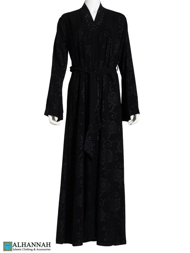 Vining-Rose Rhinestone Black Abaya | ab794 » Alhannah Islamic Clothing