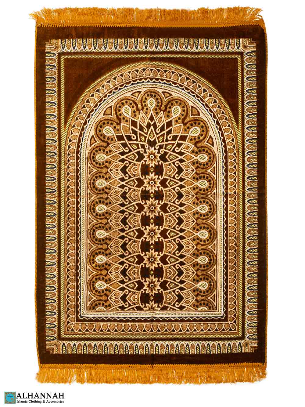 Prayer Rug with Geometric Symmetry Design – Gold