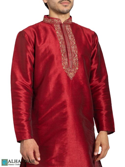 Red Ethnic Embroidered Kurta Pajama me831