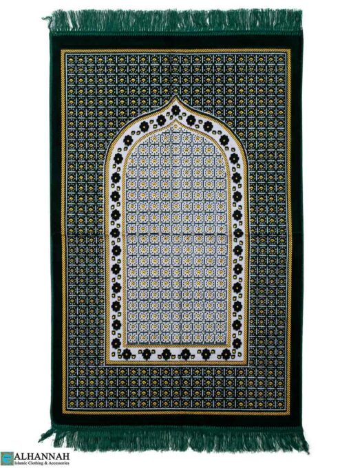 Turkish Prayer Rug with Geometric Design - Emerald