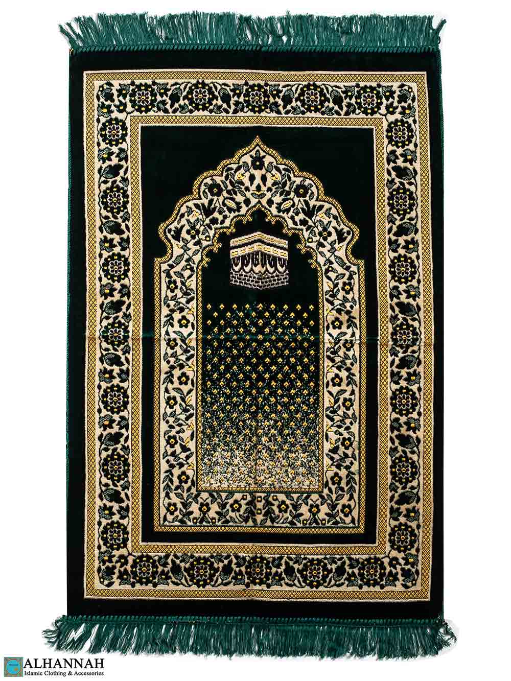 Turkish Prayer Rug with Kaaba Motif - Emerald