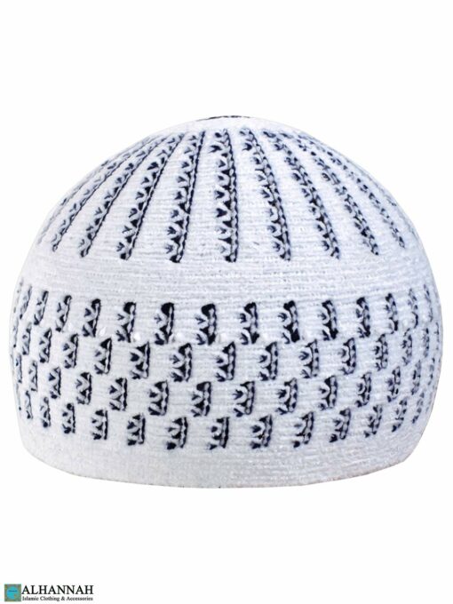 Chenille Turkish Kufi Hat - White & Navy