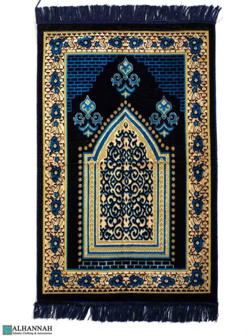 Turkish Prayer Rug – Floral Border in Blue & Tan