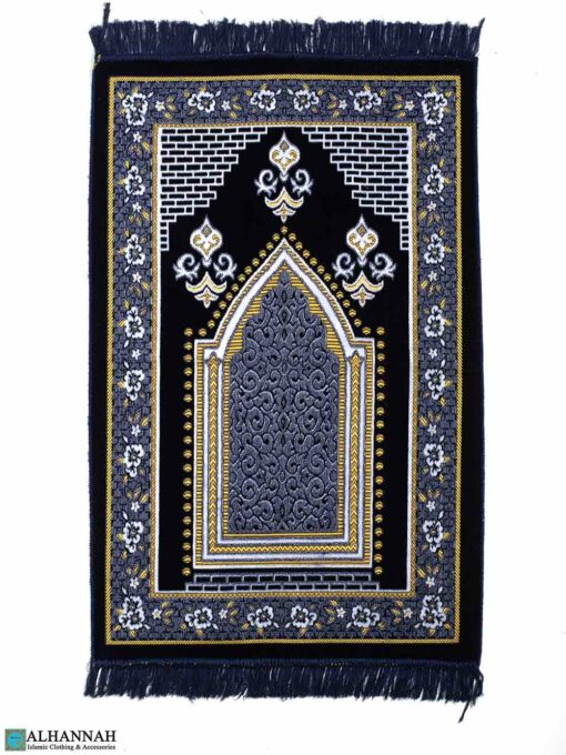 Turkish Prayer Rug – Floral Border in Blue & White