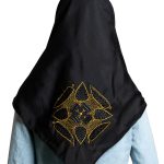 Black Triangle Hijab with Golden Embroidered-Leaves hi2228