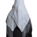 Gray Shayla Wrap Hijab with Sequin-Tangles and Tassels
