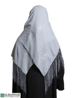 Gray Shayla Wrap Hijab with Sequin-Tangles and Tassels