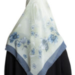 Pale Green Square Hijab with Breezy Floral Print