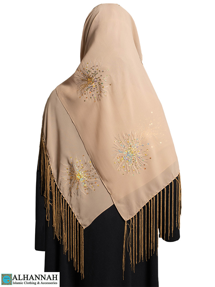 Mocha Shayla Wrap Hijab with Sequins and Tassels