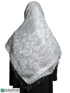 Moon-Gray Shayla Wrap Hijab with Floral Print & Tassels