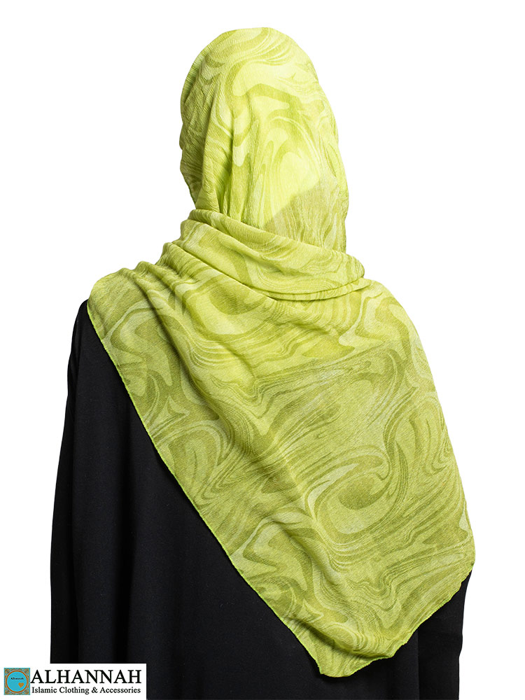 Kuwaiti Hijab In Green Crinkle Chiffon