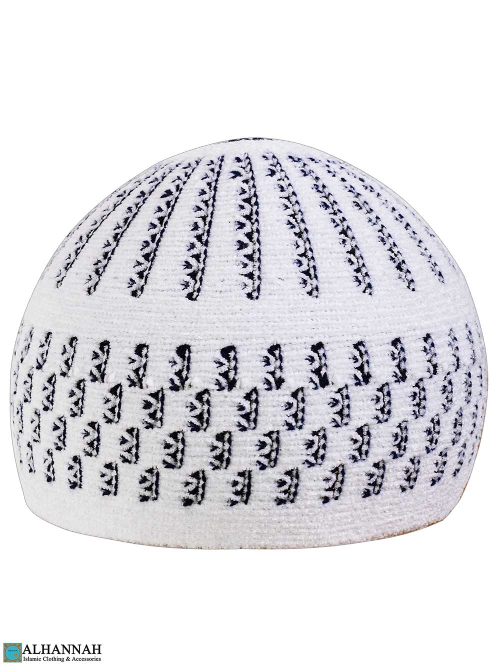 Chenille Turkish Kufi Hat – White & Charcoal