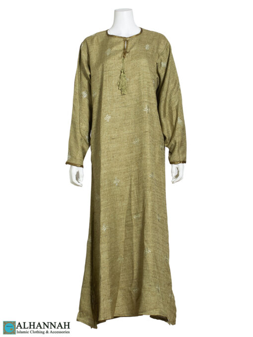 Floral Embroidered Tasseled Moroccan Abaya ab817 Olive