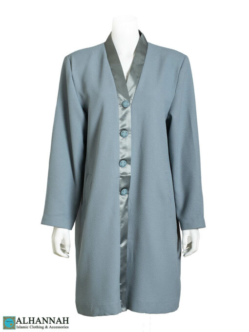 Satin Lined Button-Up V-Neck Modest Jacket Gray