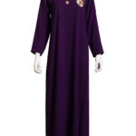 Floral Applique Lightweight Grape Abaya with Floral-Buttons ab827