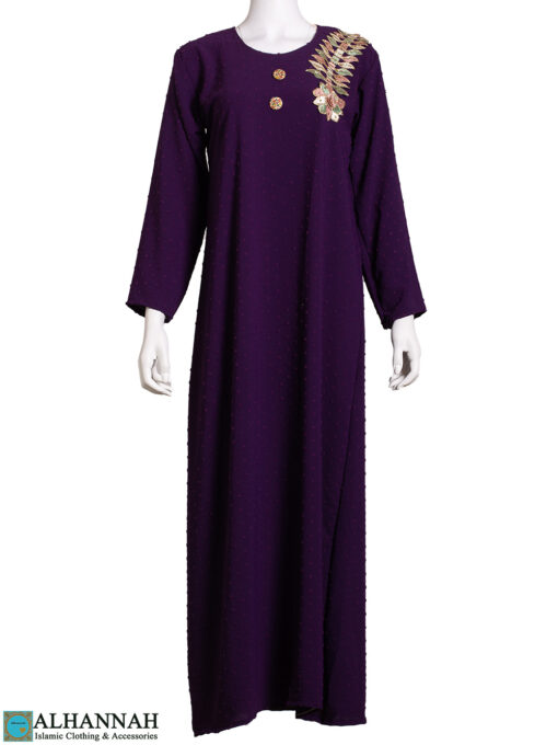 Floral Applique Lightweight Grape Abaya with Floral-Buttons ab827