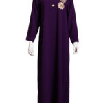 Floral Applique Lightweight Grape Abaya with Warp-Buttons ab829