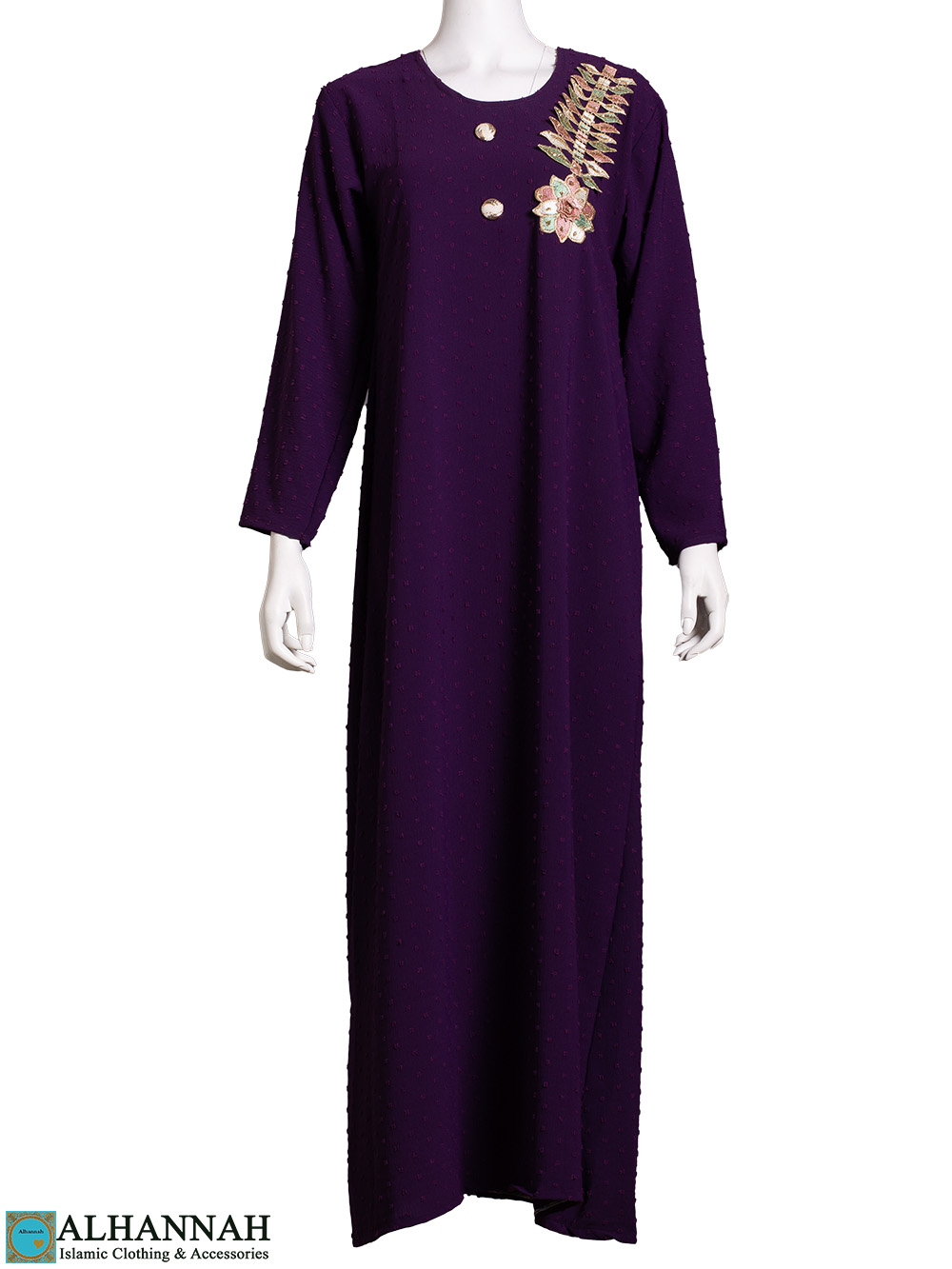 Floral Applique Lightweight Grape Abaya with Warp-Buttons ab829