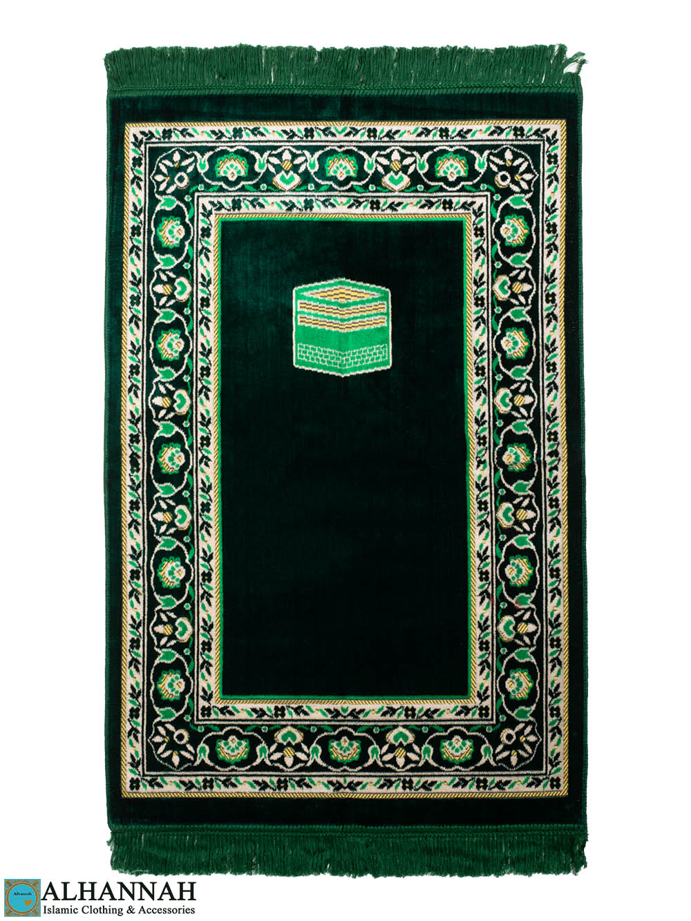 Turkish Prayer Rug with Kaaba Motif Forest-Green ii1415