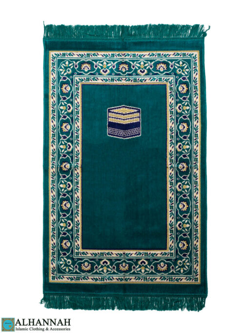 Turkish Prayer Rug with Kaaba Motif Teal ii1416