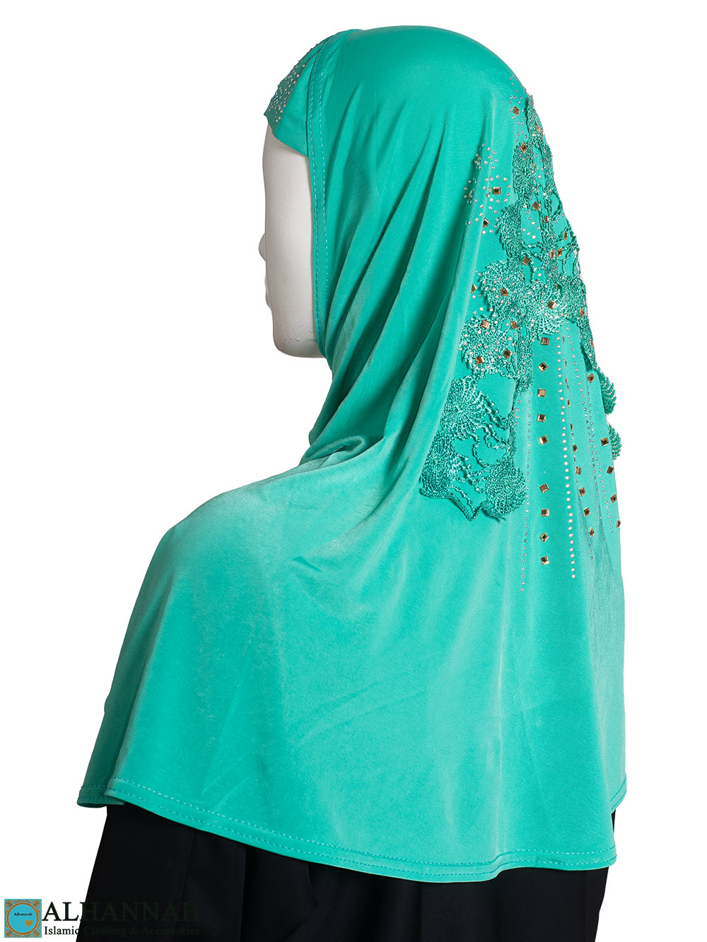 Amira Hijab with Floral Applique - Baja Green hi2453